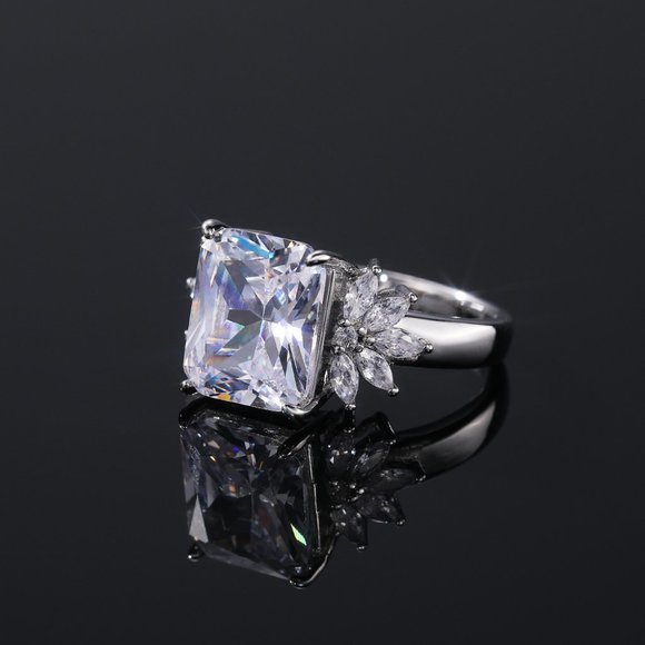 Crystal Clear Large Pure Rectangle Zircon Wedding Rings for Women, L129 - Picture 6 of 7